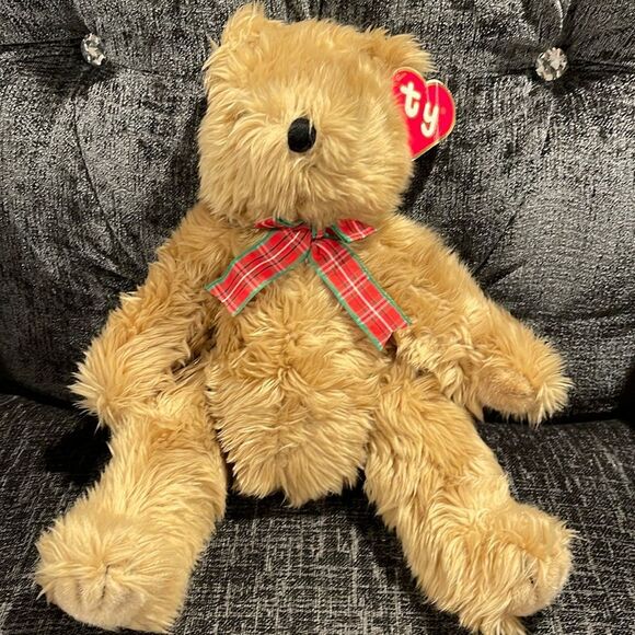 TY Scruffy Bear with Bow - Picture 1 of 5